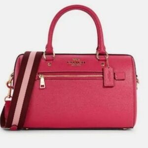 Coach Small Fuchsia Leather Satchel with Striped Strap